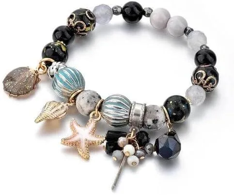 Aphrodite's Pulsera de abalorios de verano Pulsera de estilo de verano con cuentas multicolores y dijes náuticos, accesorios de sirena para mujer,