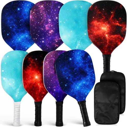 Miniatura 8 de Juego de 8 palas de paddleball de madera, raqueta ligera con agarre ergonómico y 2 bolsas de transporte para jugadores de todos los niveles, hombres