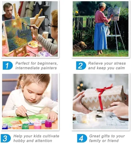 Miniatura 4 de VeGuude Pintura por números para adultos y niños principiantes, paquete de 4 kits de pintura por números de La noche estrellada de Van Gogh