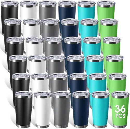 Miniatura 12 de Sieral Paquete de 36 vasos de acero inoxidable a granel con tapa, aislamiento al vacío de doble pared, taza de café de viaje con recubrimiento