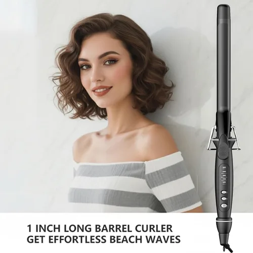 Miniatura 2 de SAOSA Rizador de barril extra largo de 1 pulgada (0.984 in) para cabello largo, varita de turmalina de cerámica con abrazadera, calentamiento rápido