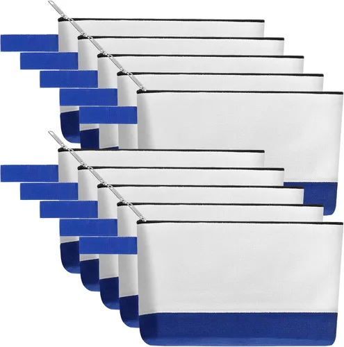 Miniatura 13 de 10 bolsas de maquillaje de lona de algodón con parte inferior y correa, bolsa de cosméticos multiusos con cremallera, bolsa de aseo de viaje, bolsa