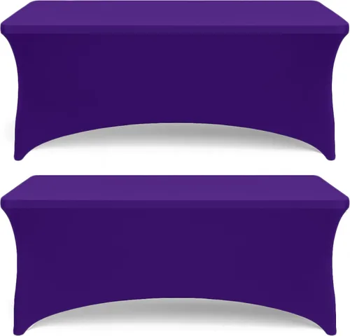 Miniatura 12 de White Classic Juego de 2 manteles de elastano elástico de 8 pies para mesas rectangulares, mantel elástico resistente a las arrugas, plegable
