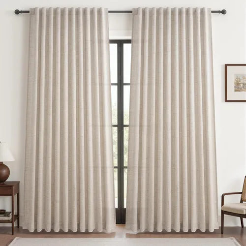 Miniatura 15 de Cortinas translúcidas de lino beige blanco de 84 pulgadas de largo, 2 paneles, cortinas modernas con filtrado de luz y privacidad, riel de techo