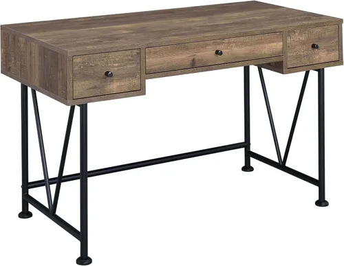 Coaster Furniture Analiese Farmhouse 802541 - Escritorio de oficina en casa con 3 cajones, base de metal negro, roble rústico marrón