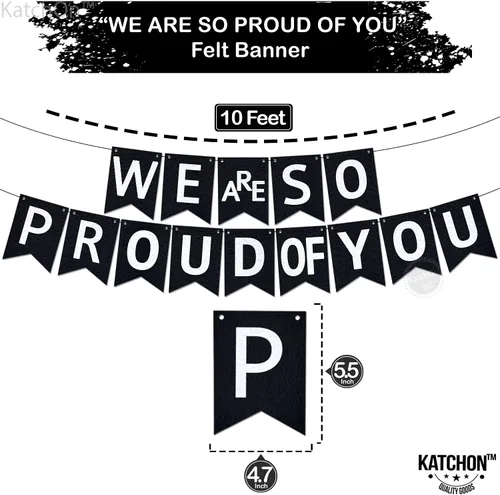 Miniatura 2 de KatchOn, Cartel con texto en inglés «We are So Proud of You» – Cartel de felicitaciones preencordado de 10 pies, cartel de graduación negro