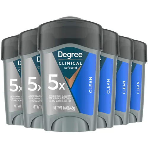Degree Desodorante para hombres, Clinical Protection Clean paquete de 6 – Desodorantes antitranspirantes 72H, fuerza de prescripción, apto para