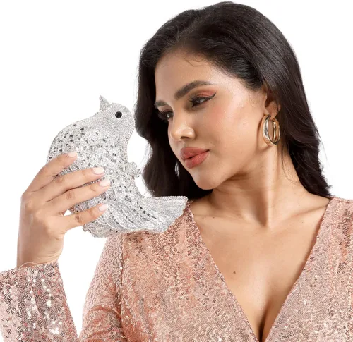 Miniatura 7 de Boutique De FGG Monederos de mano de cristal para mujer, elegante bolso de noche con diamantes de imitación, paloma de graduación, bolso de mano