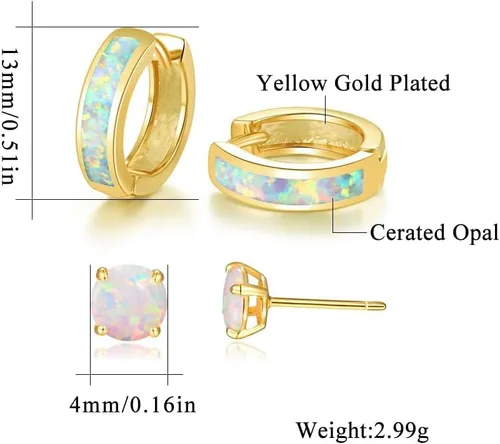 Miniatura 177 de CiNily Aretes Huggie de ópalo con bisagras, chapados en oro, hipoalergénicos, pequeños aretes de aro para mujeres, adolescentes, niñas, hombres