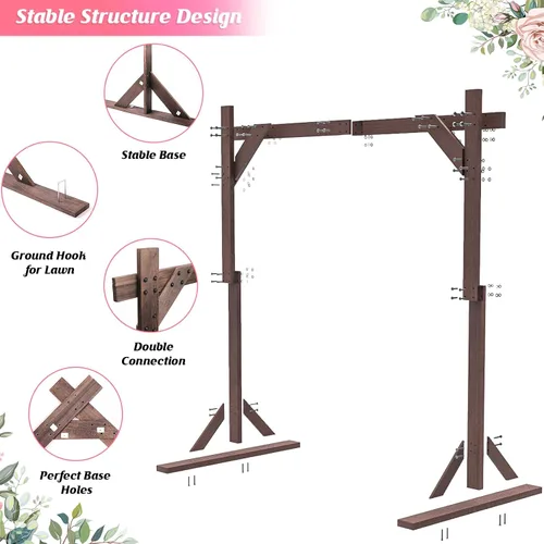 Miniatura 4 de Pondpm Arco de boda de madera de 7.48 pies, soporte de fondo cuadrado de madera para boda, ceremonia, fiesta, propuesta de jardín, playa, decoración