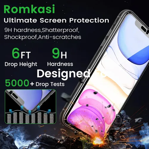 Miniatura 5 de Romkasi Paquete de 3 protectores de pantalla de privacidad para iPhone 11 de 6.1 pulgadas con 3 protectores de lente de cámara, película de vidrio