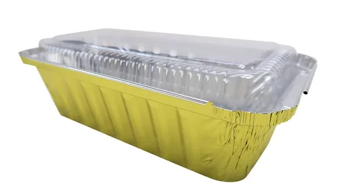 Miniatura 11 de KitchenDance - Molde para pan desechable de aluminio con tapas de plástico, 2 libras, color dorado, 1850P