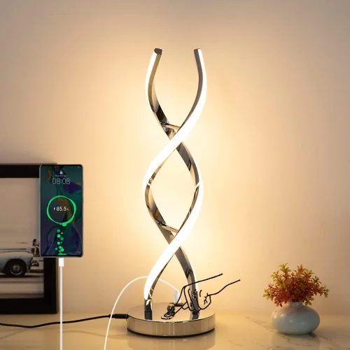 Miniatura 10 de Lámpara de mesa LED moderna, lámparas de mesa en espiral regulables para dormitorio, 3 colores con control táctil, lámpara de mesita de noche con 1