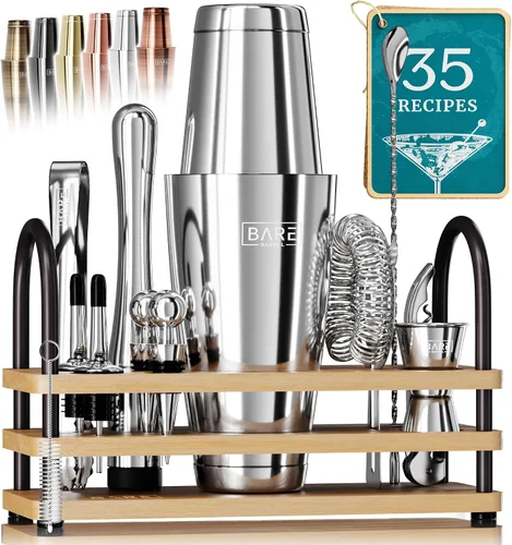 Miniatura 13 de BARE BARREL Mixology Bartender Kit Bar Set Juego de coctelera de 14 piezas Herramientas de mezcla de Martini Barware para el hogar 35 tarjetas