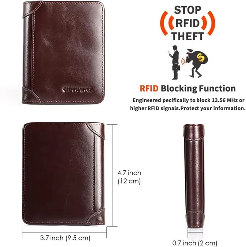 Miniatura 46 de Billetera de piel triple con bloqueo RFID para hombre con 2 ventanas de identificación, 2 compartimentos para efectivo, 6-8 ranuras para tarjetas