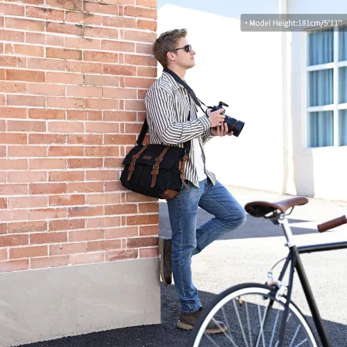 Miniatura 2 de Kattee Bolso de cuero de la cámara de la lona del bolso de la vendimia DSLR SLR Messenger Bag