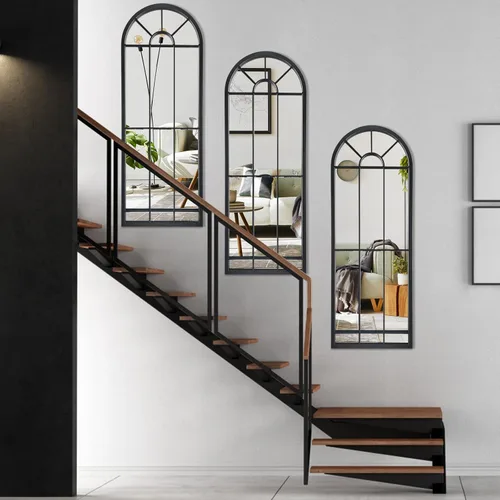 Miniatura 6 de HQiJun Espejo de Pared Ventana Espejos Decorativos Arqueados Estilo Granja para Sala de Estar Dormitorio Entrada Baño Tocador (Negro, 47" x 17" x 1")