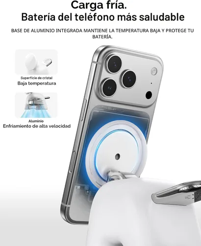 Miniatura 5 de Estación de carga inalámbrica magnética 2026, soporte de cargador ultrarrápido de 15 W para iPhone 17, 16, 15, 14, 13, 12 Pro Max, 5 W para Apple