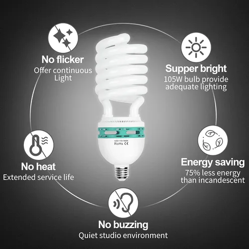 Miniatura 5 de EMART Bombilla de espectro completo, 105 W espiral CFL 5500 K luz diurna para kit de iluminación Softbox, lámpara de repuesto para fotografía