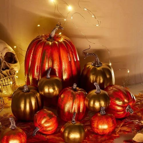 Miniatura 6 de 7 piezas de calabaza de simulación de Halloween para Halloween, artesanía artificial, cosecha de otoño, suministros de fiesta en el hogar