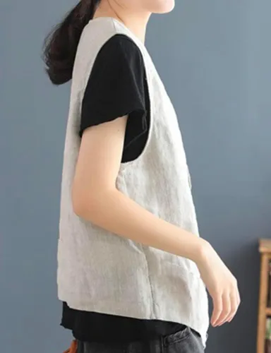 Miniatura 3 de IDEALSANXUN Chaleco de lino de algodón para mujer, casual, sin mangas, chaqueta ligera