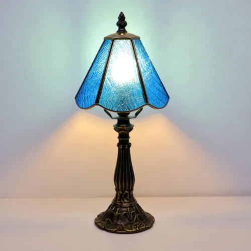 Miniatura 8 de Tiffany Style Table Lamp Blue Rippled Stained Glass Lamp 14 Inch Small Lamp,Desk Lamps,6X6X14 Inch,Bronze Resin Base, Antique Lamp,Mini Accent