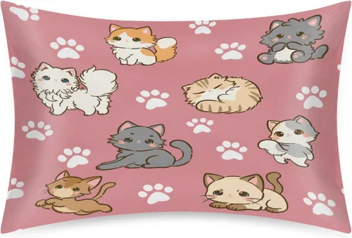 Miniatura 63 de Funda de almohada de satén de unicornio rosa lindo para cabello y piel, tamaño estándar, funda de almohada de seda suave de satén refrescante