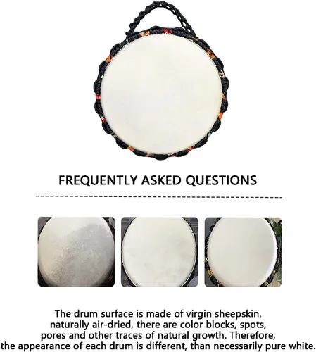 Miniatura 7 de TAOSKNE Pandereta Djembe de 8.5 pulgadas, estilo africano occidental, cabeza de tambor de piel de cabra, calidad de sonido profesional, tambor
