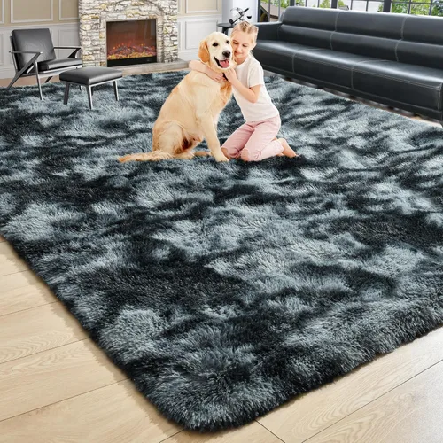 Miniatura 42 de Noahas - Alfombra suave y afelpada para habitación de niña y sala de estar, colorida, decoración para guardería, teñido anudado arcoíris, azul