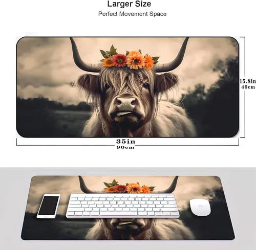 Miniatura 2 de Alfombrilla de escritorio, alfombrilla de mouse para juegos de vaca de las montañas, alfombrilla de mouse XXL extendida para oficina, computadora
