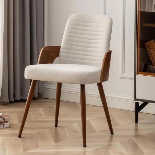 Sillas de comedor, sillas de cocina modernas de mediados de siglo, sillas decorativas tapizadas de tela beige, patas de metal, sillas de escritorio