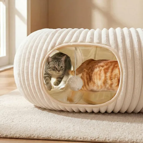 Miniatura 2 de Cama túnel para gatos con 40 juguetes para gatos, túnel de juego plegable para gatos de interior, tubo para gatos para gatitos y cachorros Blanco