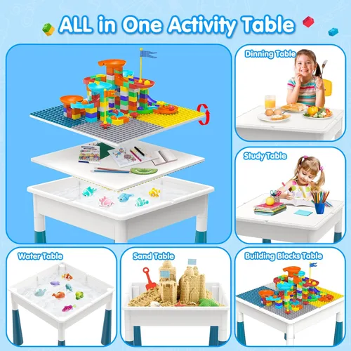 Miniatura 2 de OCATO Juego de mesa de actividades para niños pequeños con 152 piezas de bloques de construcción grandes de mármol todo en uno, mesas de agua, mesas