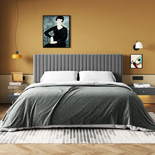 Miniatura 8 de HOOMIC Twin Bed Frame, Velvet Upholstered Platform Bed with Adjustable Vertical Channel Tufted Headboard, Mattress Foundation with Strong Wooden