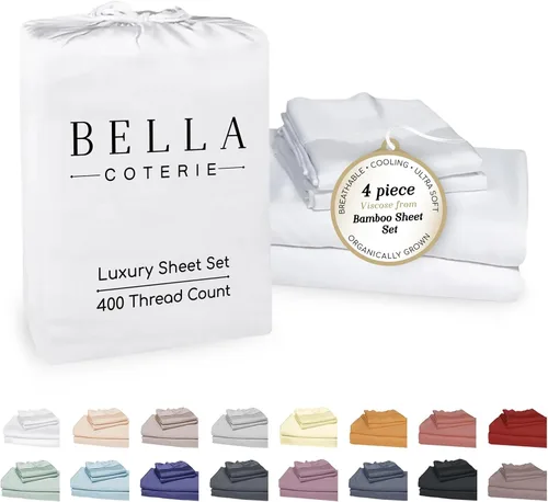 Miniatura 56 de Bella Coterie - Juego de sábanas de lujo de viscosa de bambú para cama tamaño split king 2 sábanas ajustadas para camas Sleep Number y camas 06