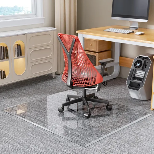 Miniatura 14 de [Vidrio templado] Tapete para silla de vidrio con borde biselado de 36 x 36 pulgadas con borde pulido, tapete transparente para silla de oficina, se