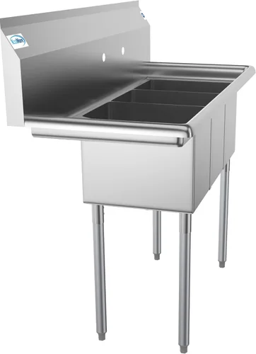 Miniatura 3 de KoolMore - SC101410-12L3 Fregadero de cocina comercial de acero inoxidable NSF de 3 compartimentos con 1 escurridor - Tamaño del tazón 10 pulgadas x