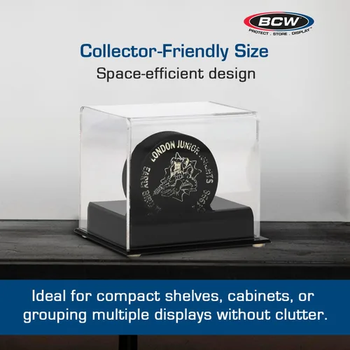 Miniatura 5 de BCW Estuche de exhibición de discos de hockey acrílico, paquete de 3, soporte de disco de lujo con base negra y cubierta transparente, perfecto
