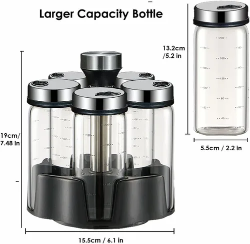 Miniatura 4 de Organizador giratorio para especias, estante giratorio para condimentos con 5 tarros grandes de vidrio de 6.8 fl oz para armario de encimera