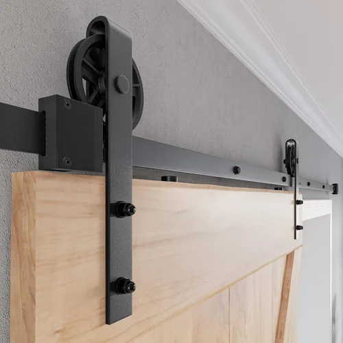 Miniatura 11 de SMARTSTANDARD Kit de herrajes para puerta corrediza de granero de alta resistencia de 6 pies, 4 pies a 18 pies, negro, suave y silencioso, simple