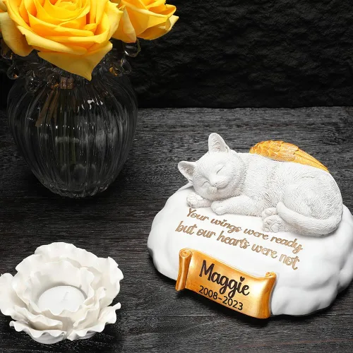 Miniatura 6 de Urna de gato personalizada, urnas para mascotas para gatos grabadas con el nombre de tu mascota, fecha y cita, urnas de gato de resina para dormir