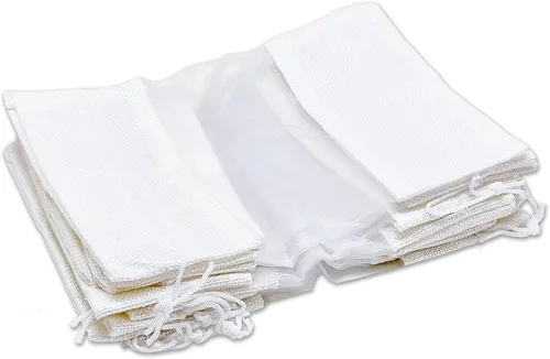 Miniatura 6 de Paquete de 12 bolsas de regalo medianas de lino, arpillera y organza con cordones (5 x 7 pulgadas, blanco) - Bolsa de malla para recuerdos