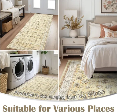 Miniatura 6 de jinchan Alfombra de Área 2x3 pies Lavable con Diseño Floral Vintage para Interiores, Tapetes Antideslizantes para Entrada, Alfombra Suave para Sala