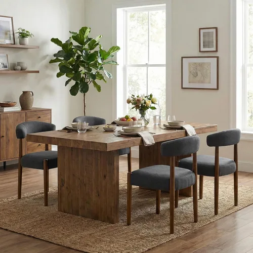 Miniatura 11 de VKNOW Juego de 2 sillas de comedor de madera, modernas sillas de comedor tapizadas con patas de madera de nogal y respaldo curvo, sillas de cocina