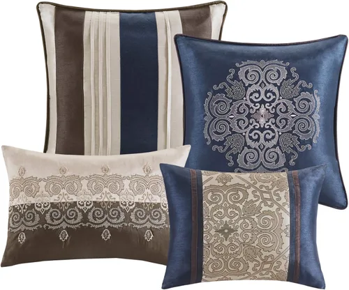 Miniatura 14 de Madison Park Essentials Delaney - 24 piezas para habitación, jacquard satinado, para todas las estaciones, tamaño California King