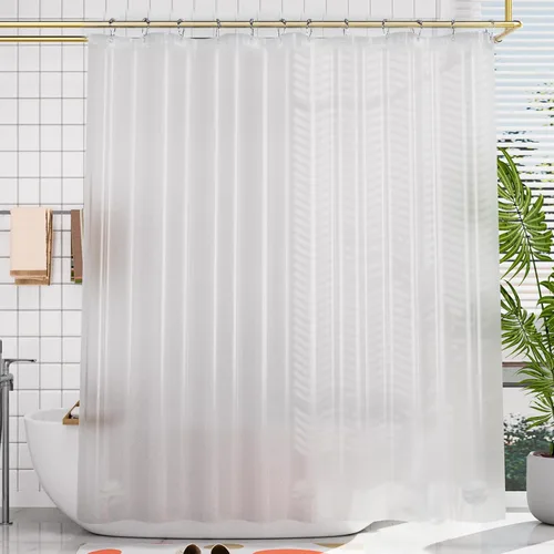 Miniatura 8 de AmazerBath - Cortina de ducha de plástico, 70 x 72 pulgadas, cortina de ducha esmerilada de plástico, impermeable, pesada, gruesa, con 3 piedras