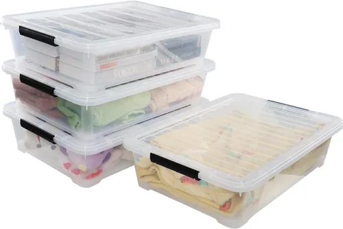 Miniatura 7 de Paquete de 4 cubos de almacenamiento grandes poco profundos de 40 cuartos de galón, caja de plástico debajo de la cama con ruedas