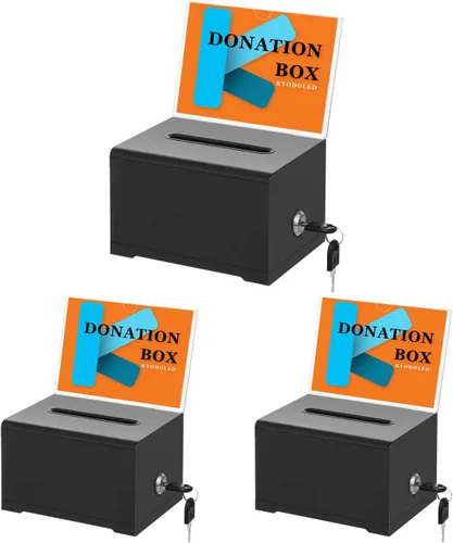 Miniatura 9 de KYODOLED Caja negra para donaciones para recaudación de fondos, caja de sugerencias con cerradura y llave, caja de rifas para boletos con soporte