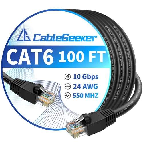 Miniatura 92 de Cable Ethernet Cat 6 de 100 pies, para interiores y exteriores, red de Internet de alta velocidad de 10 Gbps, cable de conexión Ethernet plano