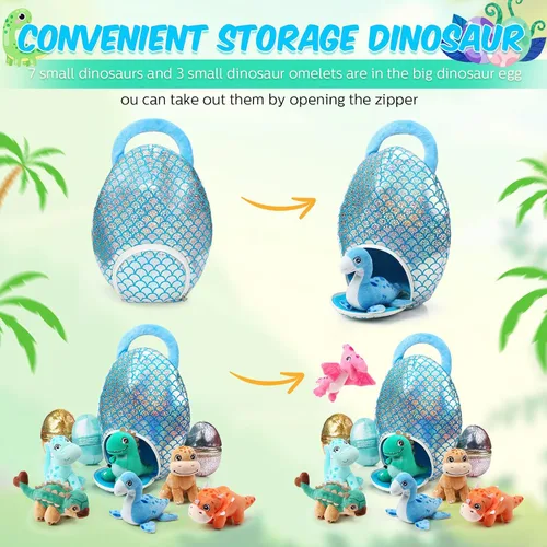 Miniatura 3 de Zhanmai Juego de 11 Piezas de Animales de Peluche de Dinosaurio de Pascua Pequeños Juguetes de Peluche de Dino y Conjunto de Bolsa de Huevo Lindos